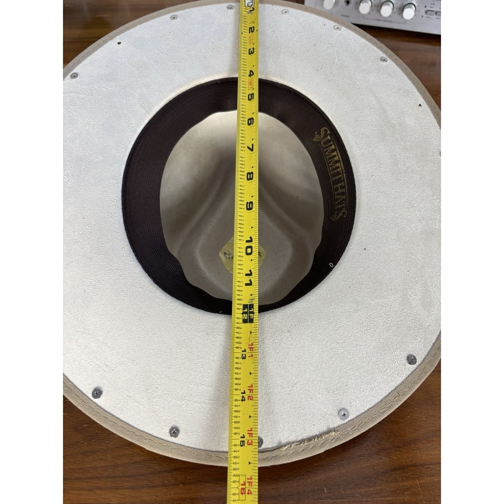 Summit Hats Cream Suede Fedora Wide Brim Spiked Cone Studs Feather Festival Sz L - Picture 10 of 11